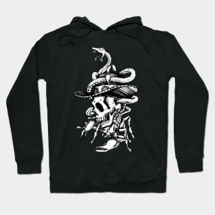 Artistic Skull Drawing w/Hat and Snake Motif Hoodie